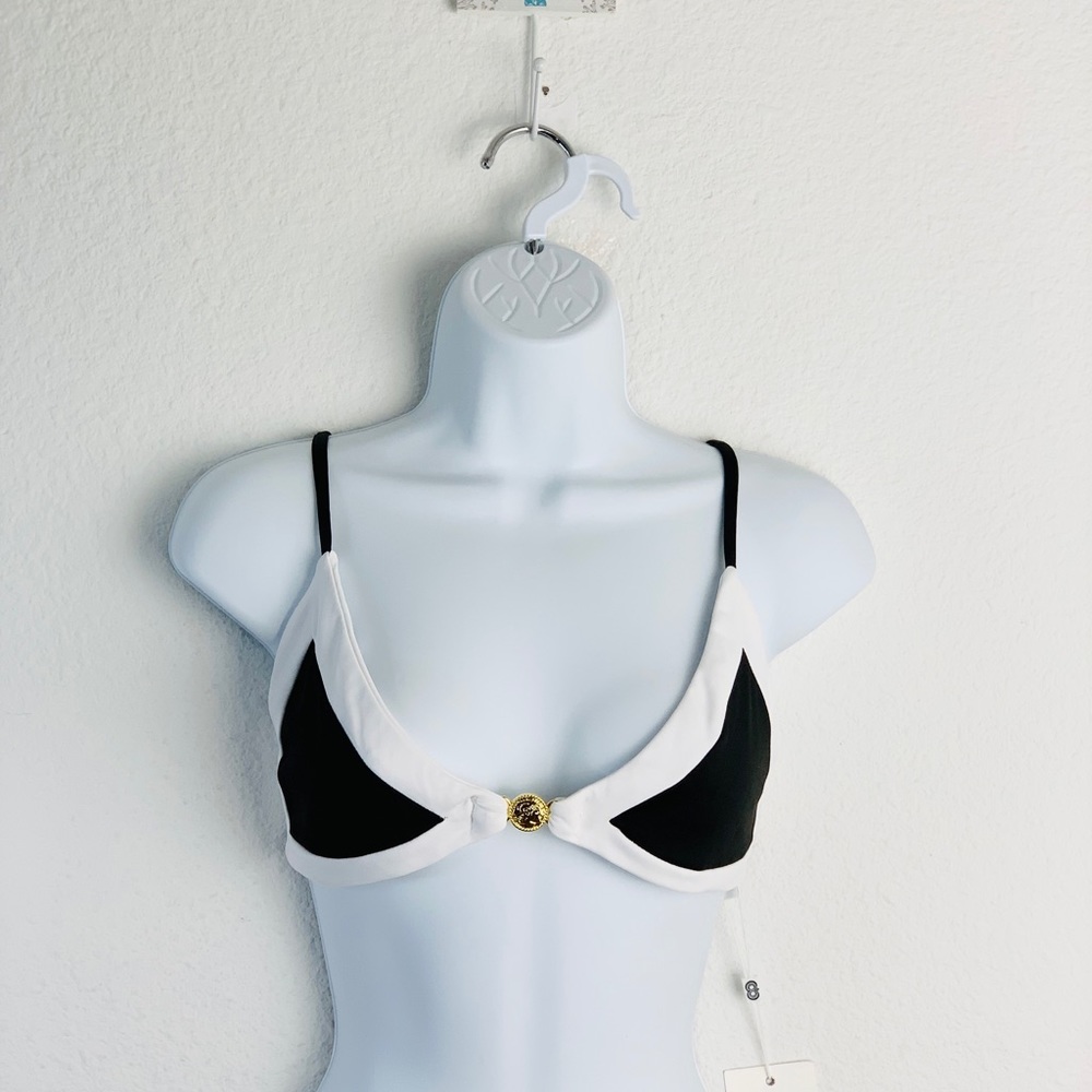 Caroline Constas Masie Black & White Color Block Bikini Top Sz L